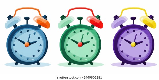 Alarm, clock, schedule, time icon. Irregular, free vector illustration, watercolor style, organic shapes, colorful. Isolated on white background. Graphic design sign for layouts. Blue, green, purple.