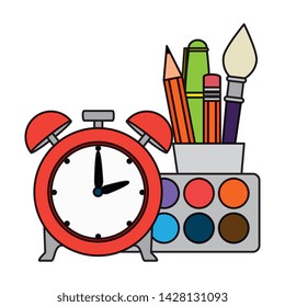 alarm clock with school supplies