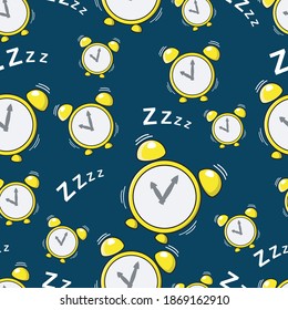 alarm clock seamless pattern with dark blue background