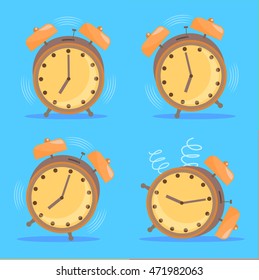 Alarm Clock Set. Flat Design Style. Vector illustration