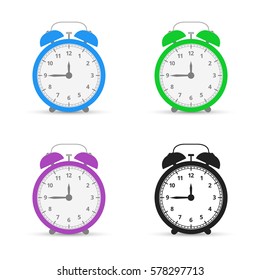 Alarm clock. Set icons. Flat design style. Vector illustration.