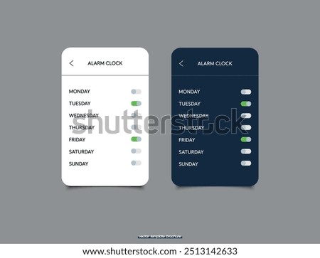 Alarm clock settings app smartphone interface template