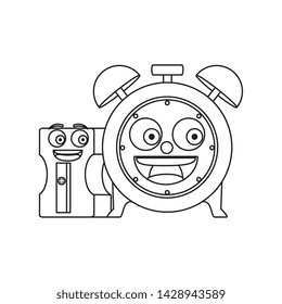 alarm clock and sharpener kawaii comic characters