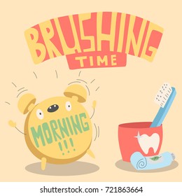 the alarm clock shows that the time to brush your teeth in the morning