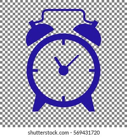 Alarm clock sign. Blue icon on transparent background.