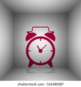 Alarm clock sign. Bordo icon with shadow in the room.