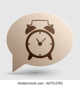 Alarm clock sign. Brown gradient icon on bubble with shadow.