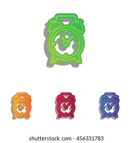 Alarm clock sign. Colorfull applique icons set.