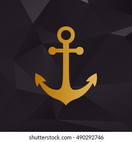 Alarm clock sign. Golden style on background with polygons.