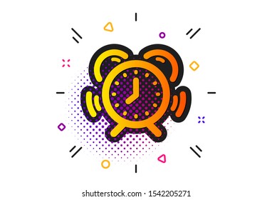 Alarm clock sign. Halftone circles pattern. Time management icon. Watch symbol. Classic flat time management icon. Vector