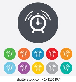 Alarm Clock Sign Icon. Wake Up Alarm Symbol. Round Colourful 11 Buttons. Vector