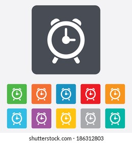Alarm clock sign icon. Wake up alarm symbol. Rounded squares 11 buttons. Vector