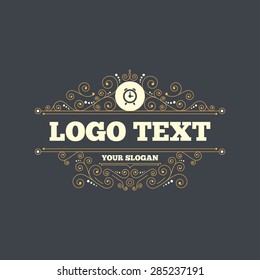 Alarm clock sign icon. Wake up alarm symbol. Flourishes calligraphic ornament. Vector
