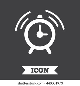 Alarm clock sign icon. Wake up alarm symbol. Graphic design element. Flat alarm symbol on dark background. Vector