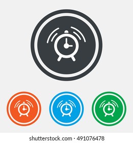 Alarm clock sign icon. Wake up alarm symbol. Graphic design web element. Flat alarm symbol on the round button. Vector