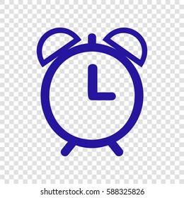 Alarm clock sign illustration. Vector. Blue icon on transparent background.