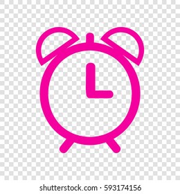 Alarm clock sign illustration. Vector. Magenta icon on transparent background.