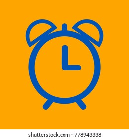 Alarm clock sign illustration. Vector. Medium teal blue icon on orange background.