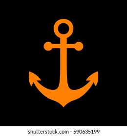 Alarm clock sign. Orange icon on black background.