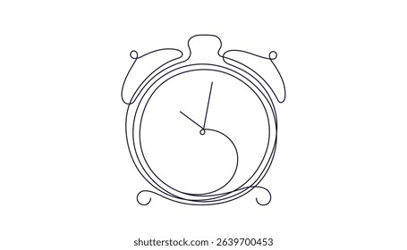 Alarm clock sign. Time keeper concept. Single continuous line icon. Chronometer outline sketch, simple logo. Time to work isolated on white background. Save your time. Editable stroke