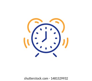 Alarm clock sign. Time management line icon. Watch symbol. Colorful outline concept. Blue and orange thin line time management icon. Vector