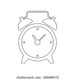 Alarm clock sign. Vector. Black dotted icon on white background. Isolated.
