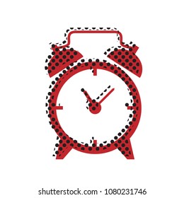 Alarm clock sign. Vector. Brown icon with shifted black circle pattern as duplicate at white background. Isolated.
