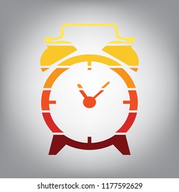 Alarm clock sign. Vector. Horizontally sliced icon with colors from sunny gradient in gray background.