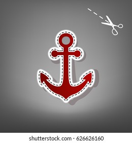 Alarm clock sign. Vector. Red icon with for applique from paper with shadow on gray background with scissors.