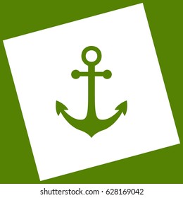 Alarm clock sign. Vector. White icon obtained as a result of subtraction rotated square and path. Avocado background.