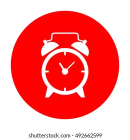 Alarm clock sign. White icon on red circle.