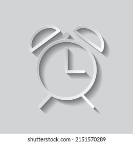 Wecker-einfache Symbol-Vektorgrafik. Flaches Design. Papierstil mit Schatten. Grauer Hintergrund.ai