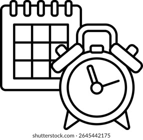 Um despertador fica ao lado de um calendário. O relógio está definido para a hora de 9:00