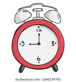 Desenho relógio de alarme doodle estilo contorno desenhado à mão ilustração vetorial.
