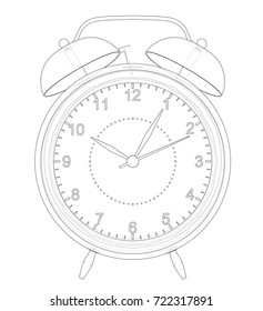 Alarm clock sketch. Vector rendering of 3d. Wire-frame style. The layers of visible and invisible lines are separated