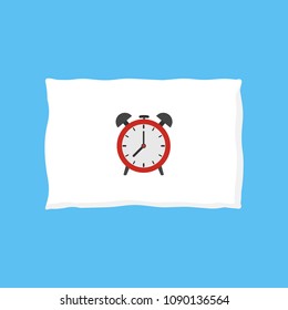 Alarm clock sleeping on pillow. Vector illustration.