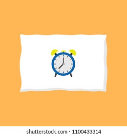 Alarm clock sleeping on pillow. Vector illustration.