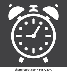 Alarm clock solid icon, time and deadline, vector graphics, a filled pattern on a black background, eps 10.
