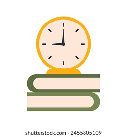alarm clock stack books suggesting time management deadline education concept exam preparation.