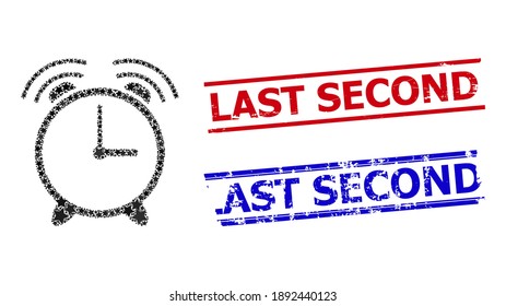 Alarm clock star mosaic and grunge Last Second seals. Red and blue stamps with grunge surface and Last Second caption. Abstract alarm clock mosaic is done from random flat star elements.