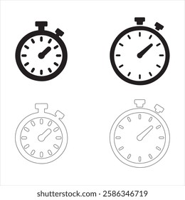 alarm clock, Stopwatch icons set simple clean and smooth Solid and Outline Styles vector icons in black on a white background.
