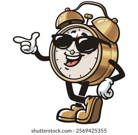 Alarm Clock with sunglasses,   Cartoon Character Mascot Illustration Vector Clip-art Hand-drawn Logo Design