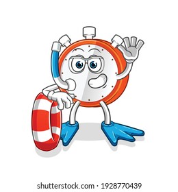 alarm clock swimmer with buoy mascot. cartoon vector
