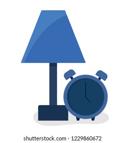 
alarm clock and table lamp. flat illustration