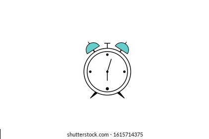 Alarm clock that show six o clock. Alarm clock isolated vector with white background. Vintage alarm clock with two bells.