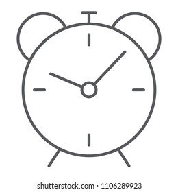Alarm clock thin line icon, time and hour, deadline sign vector graphics, a linear pattern on a white background, eps 10.