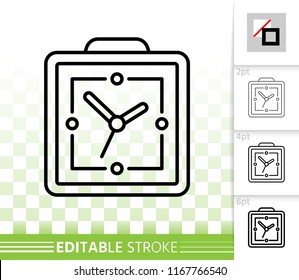 Alarm Clock thin line icon. Outline sign of quartz watch. Time linear pictogram with different stroke width. Simple vector symbol, transparent background. Alarm Clock editable stroke icon without fill