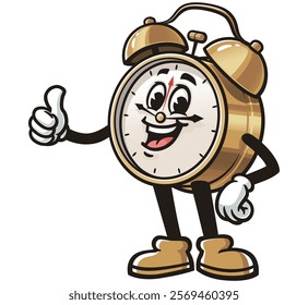 Alarm Clock with thumb up pose,        Cartoon Character Mascot Illustration Vector Clip-art Hand-drawn Logo Design