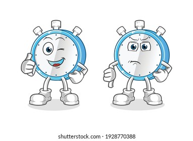 alarm clock thumbs up and thumbs down cartoon. cartoon mascot vector