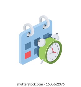 Alarm clock time calendar. Vector 3d isometric, color web icon, new flat style. Creative illustration design, idea for infographics.